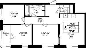 3-к квартира, вторичка, 68м2, 15/16 этаж