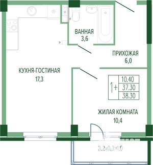 1-к квартира, вторичка, 39м2, 4/7 этаж