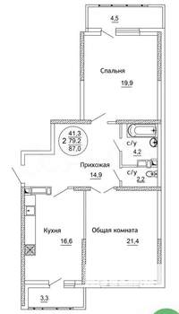 2-к квартира, вторичка, 80м2, 8/21 этаж