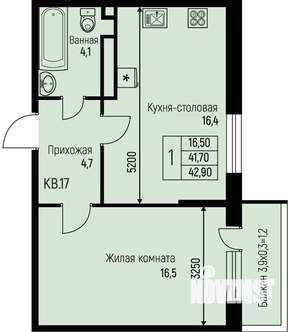 1-к квартира, строящийся дом, 43м2, 3/3 этаж