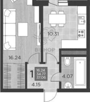 1-к квартира, вторичка, 37м2, 12/17 этаж