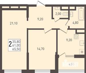 2-к квартира, вторичка, 66м2, 8/8 этаж