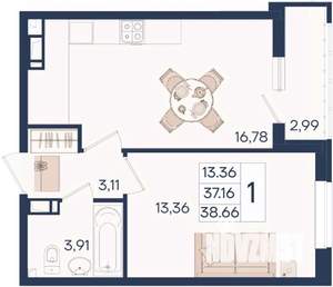 1-к квартира, вторичка, 39м2, 8/18 этаж