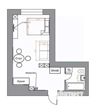 Студия квартира, вторичка, 30м2, 1/12 этаж