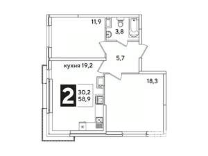 2-к квартира, вторичка, 59м2, 13/16 этаж