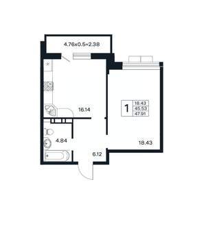 1-к квартира, вторичка, 48м2, 8/12 этаж