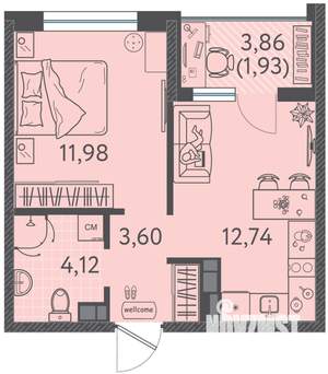 1-к квартира, вторичка, 34м2, 3/9 этаж