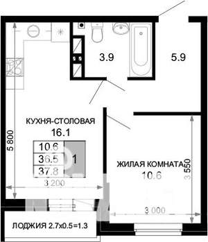 1-к квартира, вторичка, 38м2, 11/16 этаж