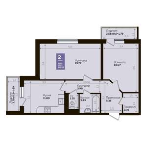 2-к квартира, сданный дом, 63м2, 5/25 этаж