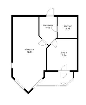 1-к квартира, вторичка, 39м2, 2/5 этаж