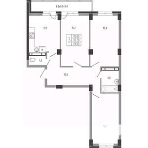 3-к квартира, вторичка, 82м2, 6/15 этаж