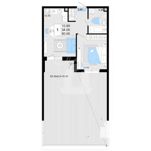 1-к квартира, вторичка, 50м2, 3/24 этаж