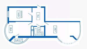 2-к квартира, вторичка, 84м2, 17/19 этаж
