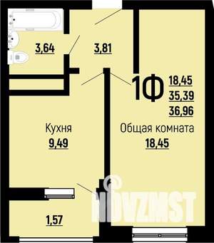 1-к квартира, строящийся дом, 37м2, 17/22 этаж
