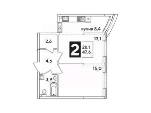 2-к квартира, вторичка, 48м2, 3/16 этаж