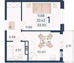 1-к квартира, вторичка, 33м2, 4/18 этаж