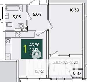 1-к квартира, вторичка, 45м2, 14/20 этаж
