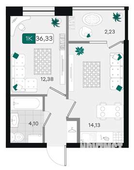 1-к квартира, вторичка, 36м2, 3/18 этаж