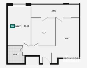 2-к квартира, вторичка, 58м2, 2/18 этаж