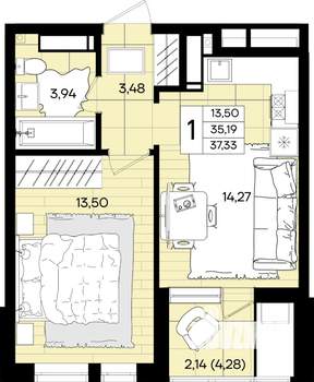 1-к квартира, вторичка, 38м2, 12/18 этаж