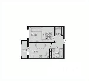 1-к квартира, вторичка, 41м2, 14/18 этаж