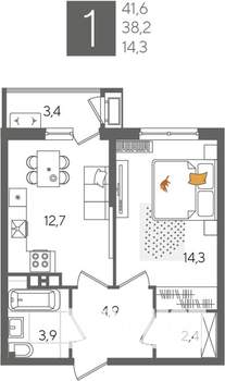 1-к квартира, вторичка, 42м2, 8/24 этаж