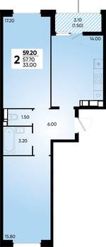 2-к квартира, вторичка, 59м2, 18/18 этаж