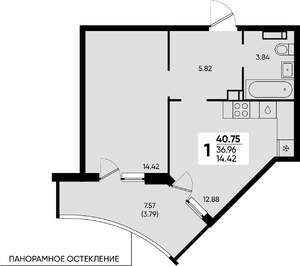 1-к квартира, вторичка, 41м2, 20/22 этаж