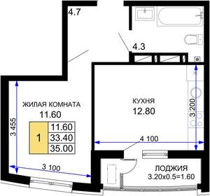 1-к квартира, вторичка, 35м2, 3/18 этаж