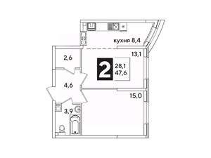 2-к квартира, вторичка, 48м2, 8/16 этаж
