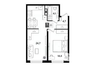 1-к квартира, вторичка, 48м2, 8/16 этаж