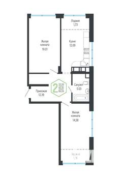 2-к квартира, вторичка, 67м2, 18/24 этаж