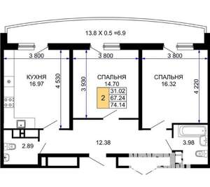 2-к квартира, вторичка, 75м2, 8/24 этаж