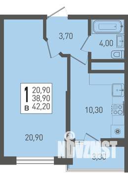 1-к квартира, строящийся дом, 42м2, 5/22 этаж