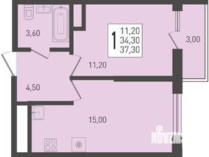 1-к квартира, вторичка, 37м2, 16/24 этаж