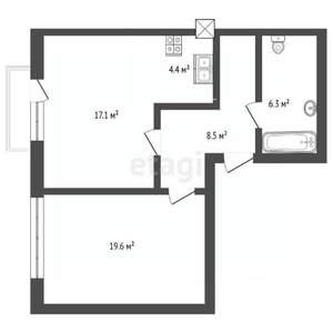 1-к квартира, вторичка, 55м2, 7/15 этаж