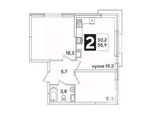 2-к квартира, вторичка, 59м2, 10/16 этаж