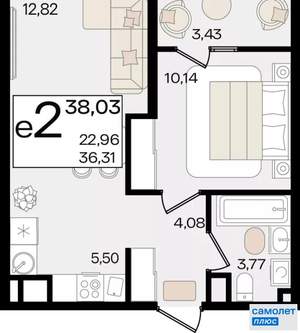 1-к квартира, вторичка, 38м2, 6/18 этаж
