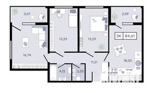 3-к квартира, вторичка, 85м2, 3/8 этаж
