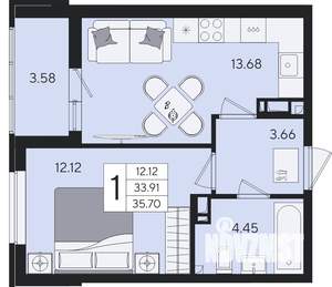 1-к квартира, вторичка, 36м2, 7/8 этаж