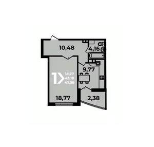 1-к квартира, вторичка, 46м2, 6/19 этаж