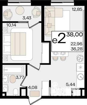2-к квартира, вторичка, 38м2, 5/18 этаж