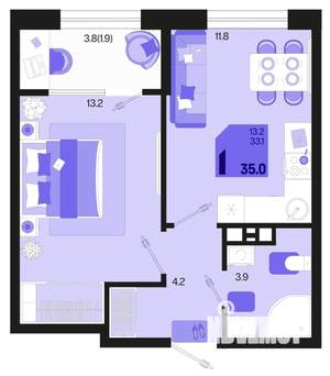 1-к квартира, вторичка, 35м2, 9/18 этаж