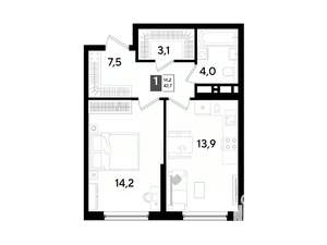 1-к квартира, вторичка, 43м2, 11/16 этаж