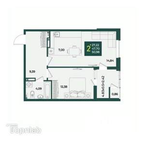 2-к квартира, вторичка, 51м2, 16/18 этаж