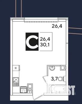 Студия квартира, вторичка, 30м2, 13/17 этаж