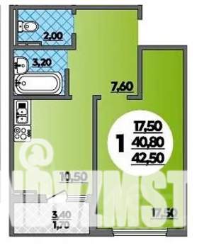 1-к квартира, сданный дом, 43м2, 7/18 этаж