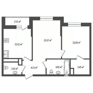 2-к квартира, вторичка, 55м2, 3/9 этаж