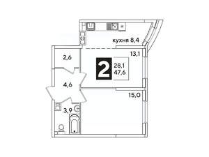 2-к квартира, вторичка, 48м2, 9/16 этаж