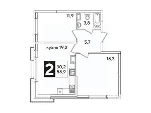 2-к квартира, вторичка, 59м2, 10/16 этаж